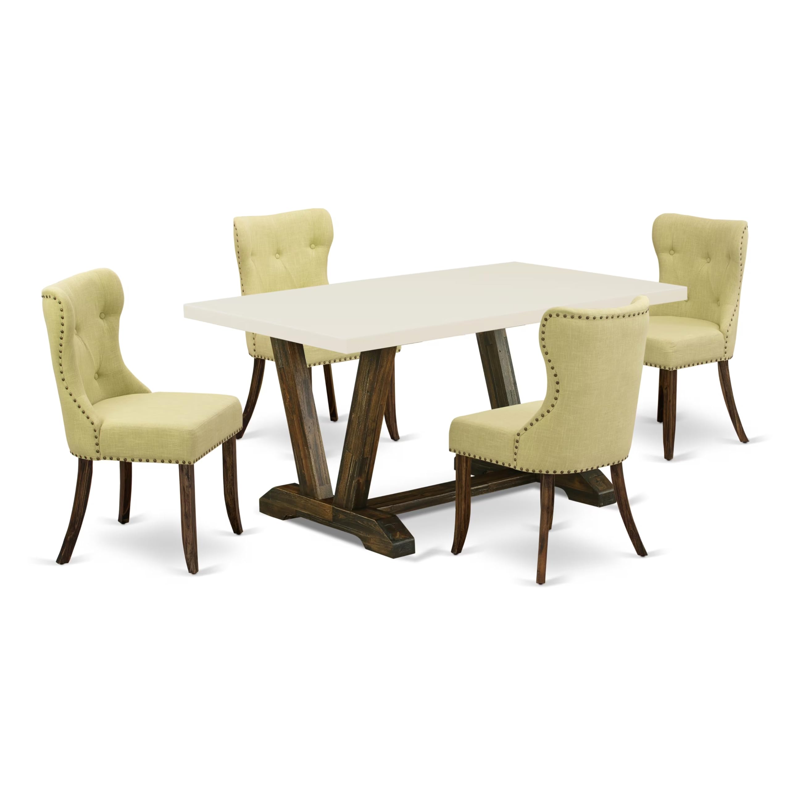 East West Furniture V726Si737-5 5 Piece Kitchen Table & Chairs Set Includes A Rectangle Dining Room Table With V-Legs And 4 Limelight Linen Fabric Parson Chairs, 36X60 Inch, Multi-Color